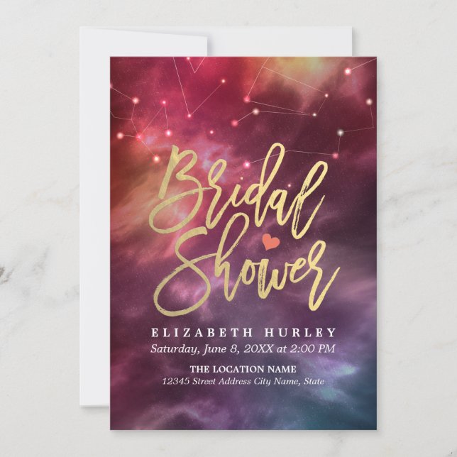 Invitación Bridal Shower Night Star Sky Galaxy Constellings (Anverso)