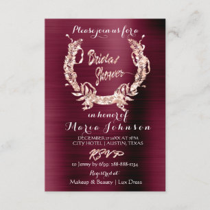 Invitación Bridal Shower Olive Wreath Rosa Gold Burgundy Red