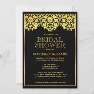 Invitación Bridal Shower   Ornate Gold Art Deco Damask