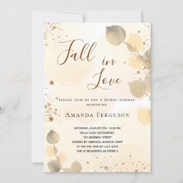 Invitación Bridal Shower oro eucalipto purpurina caída