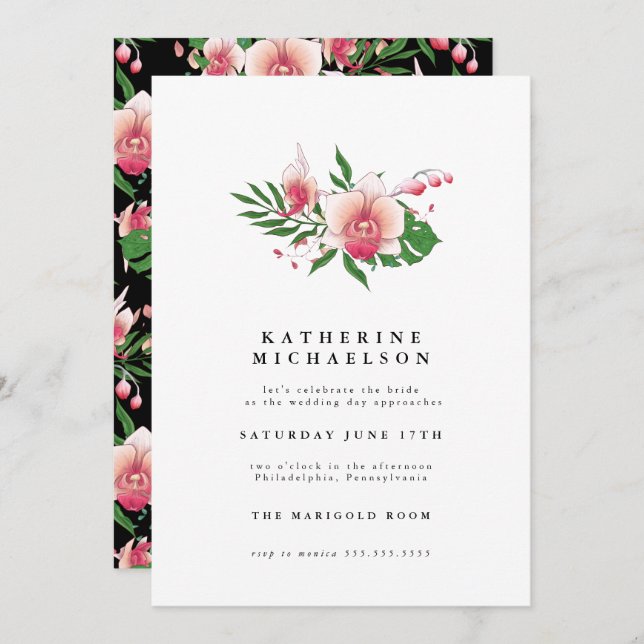 Invitación BRIDAL SHOWER | Orquídea Rosa Tropical (Anverso / Reverso)