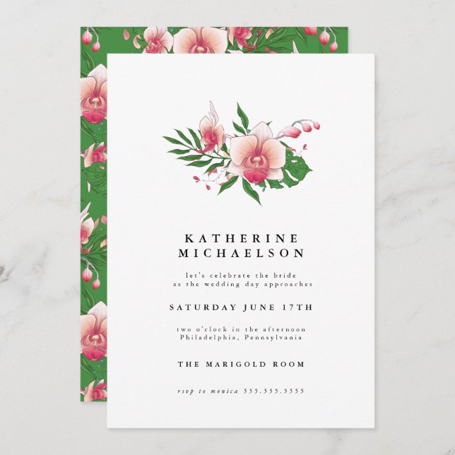 Invitación BRIDAL SHOWER | Orquídea Rosa Tropical (Anverso / Reverso)