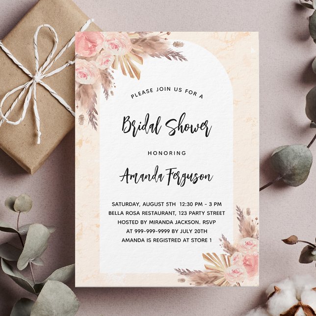 Invitación Bridal shower pampas grass rose gold blush luxury (Subido por el creador)