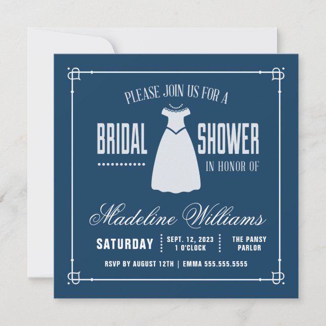 Invitación Bridal Shower | Pequeño Vestido Blanco Cuidadoso (Anverso)