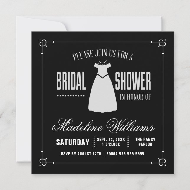 Invitación Bridal Shower | Pequeño Vestido Blanco Cuidadoso (Anverso)