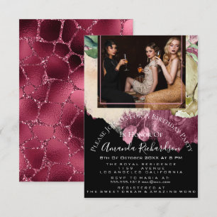 Invitación Bridal Shower Photo Floral Birthday Marsala Glitte