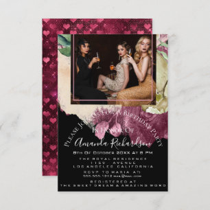Invitación Bridal Shower Photo Floral Birthday Marsala Heart