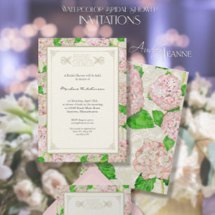 Invitación Bridal Shower Pink Hydrangea Lace Floral Formal