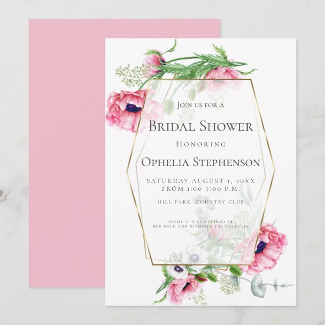 Invitación BRIDAL SHOWER | Pink Poppy Bouquet (Anverso / Reverso)