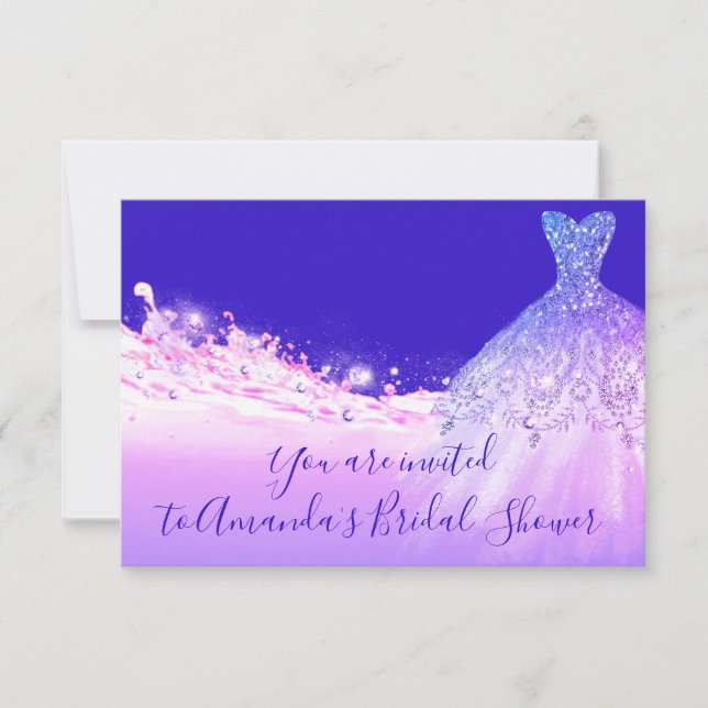 Invitación Bridal Shower Pink Purple Glitter Royal Blue (Anverso)