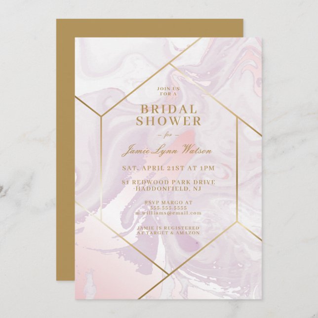 Invitación BRIDAL SHOWER | Pink Purple Marble Swirl (Anverso / Reverso)