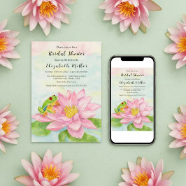 Invitación Bridal Shower Pink Waterlily & Tree Frog