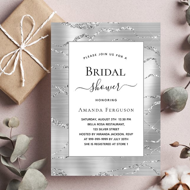 Invitación Bridal Shower plata blanco elegante (Subido por el creador)