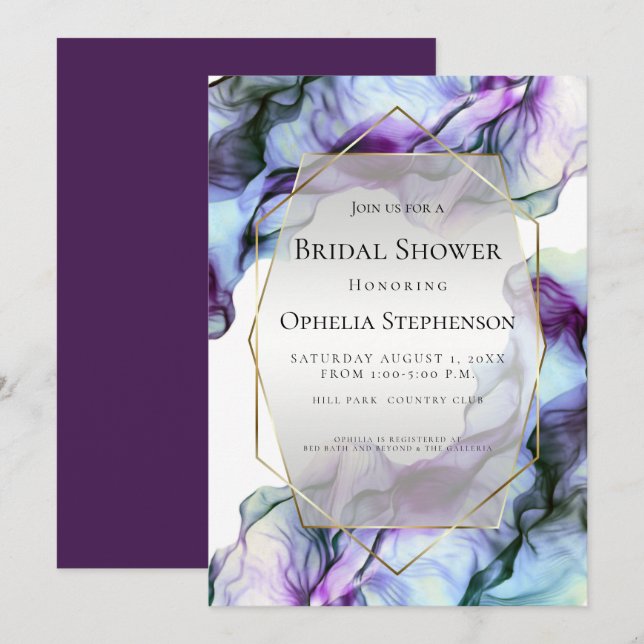 Invitación BRIDAL SHOWER | Pluma vibrante de acuarela abstrac (Anverso / Reverso)