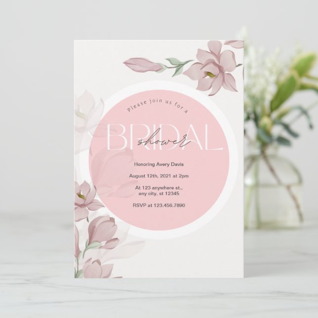 Invitación Bridal Shower polvoriento rosa floral (Anverso de pie)