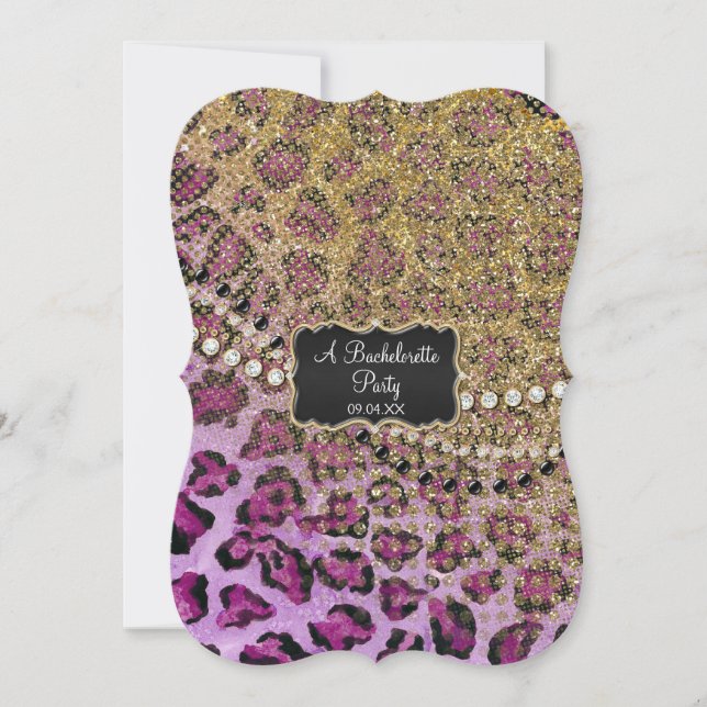 Invitación Bridal Shower Purple Gold Leopard Animal Print (Anverso)