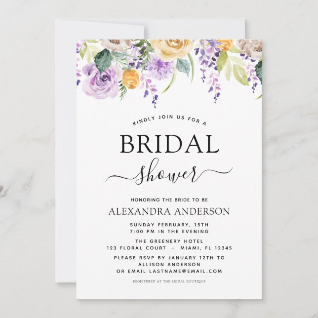 Invitación Bridal Shower Purple Greeneration Botanical (Anverso)
