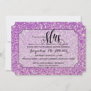 Invitación Bridal Shower Purple Purpurina Futuro Sra. Ticket