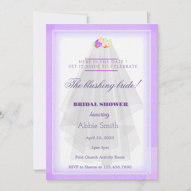 Invitación Bridal Shower Purple Watercolor Boda Vestido (Anverso)