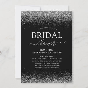 Invitación Bridal Shower Purpurina Black Silver Girly