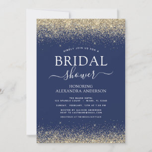 Invitación Bridal Shower Purpurina Navy Blue Gold Girly