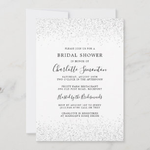 Invitación Bridal Shower Purpurina Silver Glam Blanco