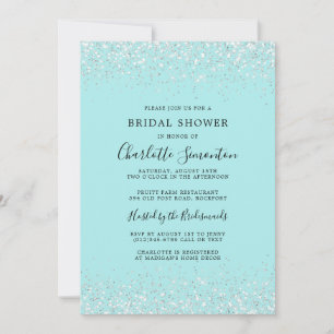 Invitación Bridal Shower Purpurina Silver Glam Verde azulado
