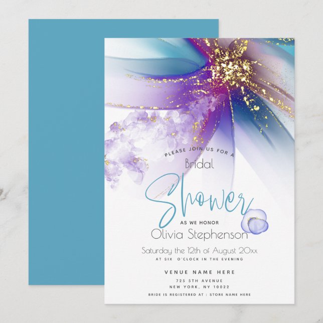 Invitación BRIDAL SHOWER | Resumen Ametismo Verde azulado de  (Anverso / Reverso)