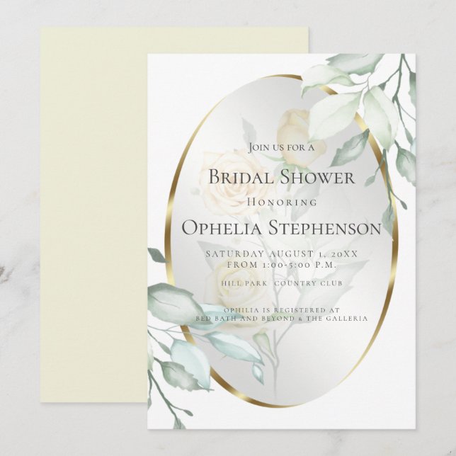 Invitación BRIDAL SHOWER | Rosa amarillo pálido acuarela (Anverso / Reverso)