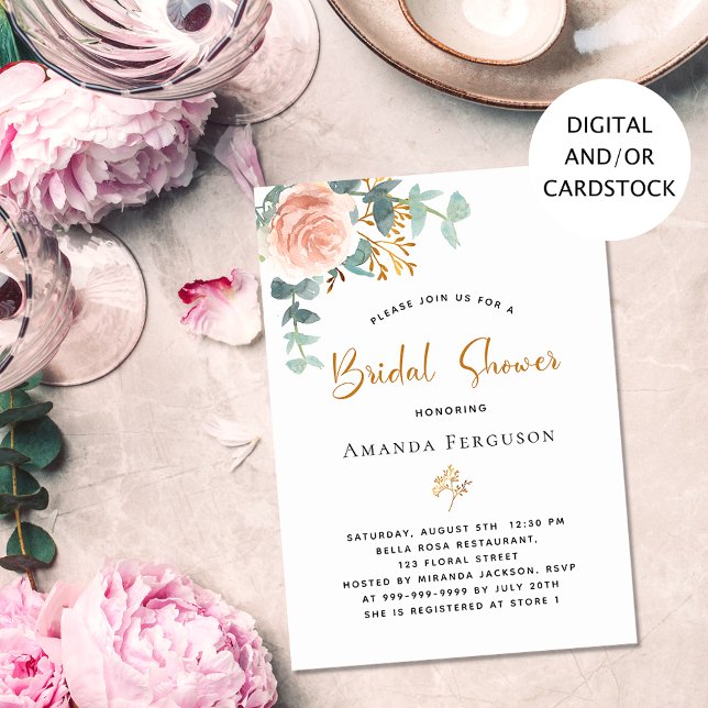 Invitación Bridal Shower rosa de oro eucalipto verde (Subido por el creador)