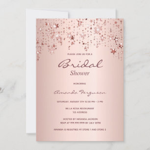 Invitación Bridal Shower rosa estrellas de goteo de cobre de
