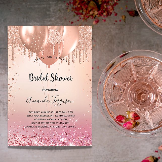 Invitación Bridal Shower rosa globos rosa rubor dorado (Subido por el creador)