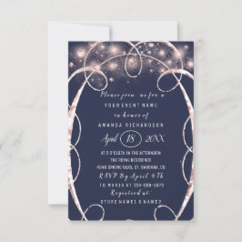 Invitación Bridal Shower Rosa Gold Confetti Blue Navy