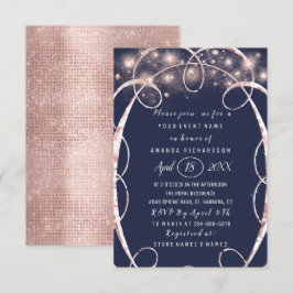 Invitación Bridal Shower Rosa Gold Confetti Blue Navy