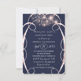 Invitación Bridal Shower Rosa Gold Confetti Blue Navy