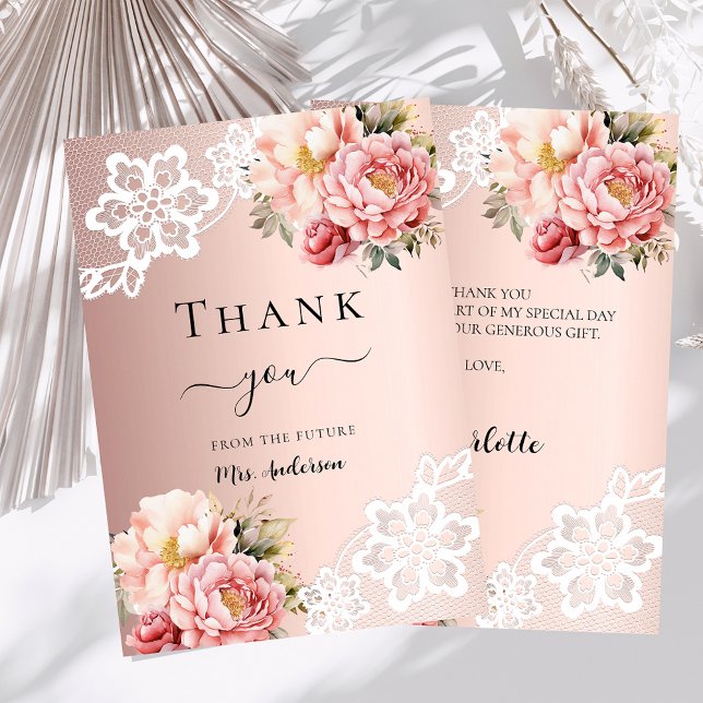 Invitación Bridal Shower rosa oro floral encaje gracias tarje (Subido por el creador)
