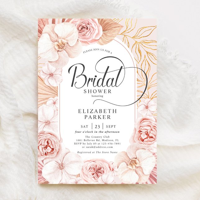 Invitación Bridal Shower Rubor Pink Gold Floral (Subido por el creador)