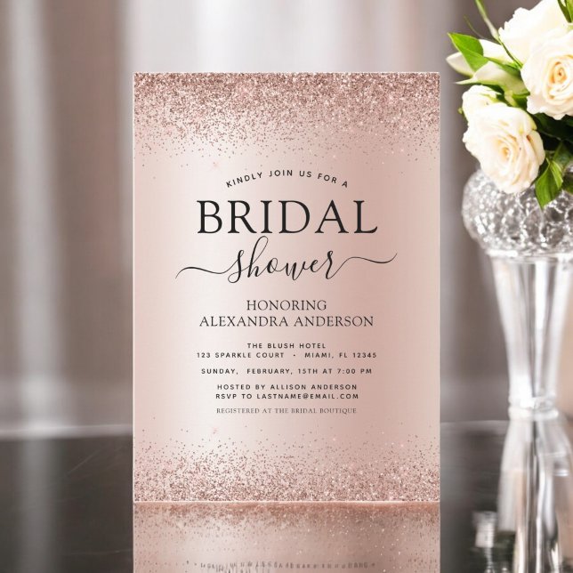 Invitación Bridal Shower Rubor Purpurina Rosa Rosa Oro (Subido por el creador)