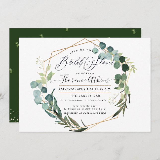 Invitación Bridal Shower Rustic Eucalyptus Greeneration (Anverso / Reverso)