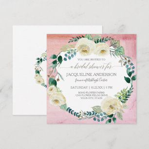 Invitación Bridal Shower Rustic Ivory Rosa acuarela Rubor