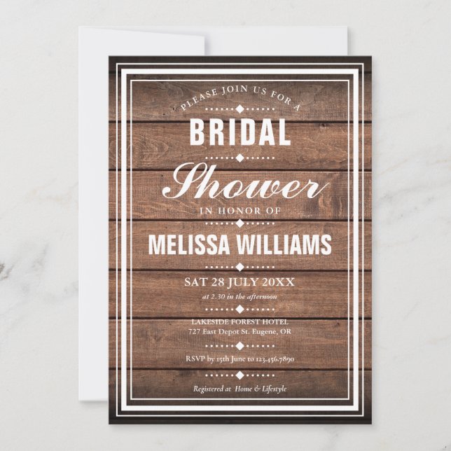 Invitación Bridal Shower Rustic Wood Panels (Anverso)