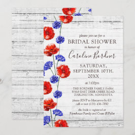Invitación Bridal Shower Rustic Wood & Red Poppy Country
