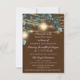 Invitación Bridal Shower Rústica Madera Oro Bronce Luz