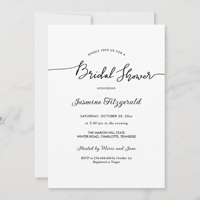 Invitación Bridal Shower Script manuscrito Elegante (Anverso)