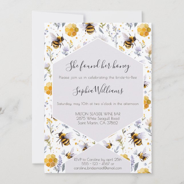 Invitación Bridal Shower She's Found Her Honey Bees Floral (Anverso)