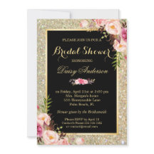 Bridal Shower Shiny Gold Sparkles Floral