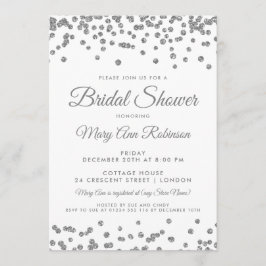 Invitación Bridal Shower Silver Faux Purpurina Confetti White