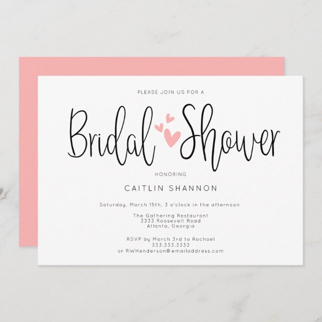 Invitación Bridal Shower Simple Blanco Blanco Blanco Blanco I (Anverso / Reverso)