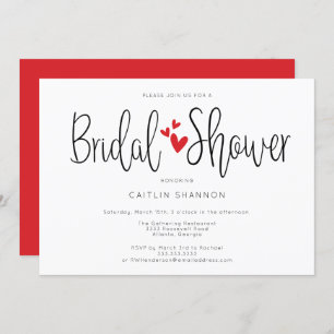 Invitación Bridal Shower Simple Red Hearts Caligrafía