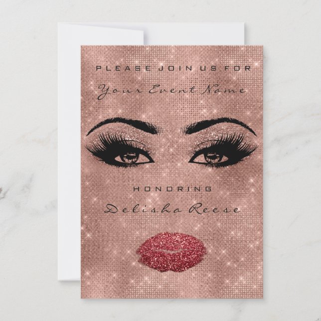 Invitación Bridal Shower Spark 16º Rosa Spark Purpurina Rojo (Anverso)